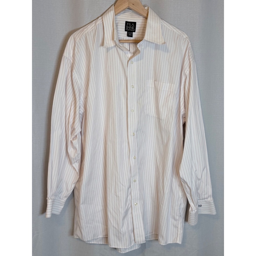 Jos. A. Bank Button Down Mens 17.5-34 White Red Good Monogrammed Shirt